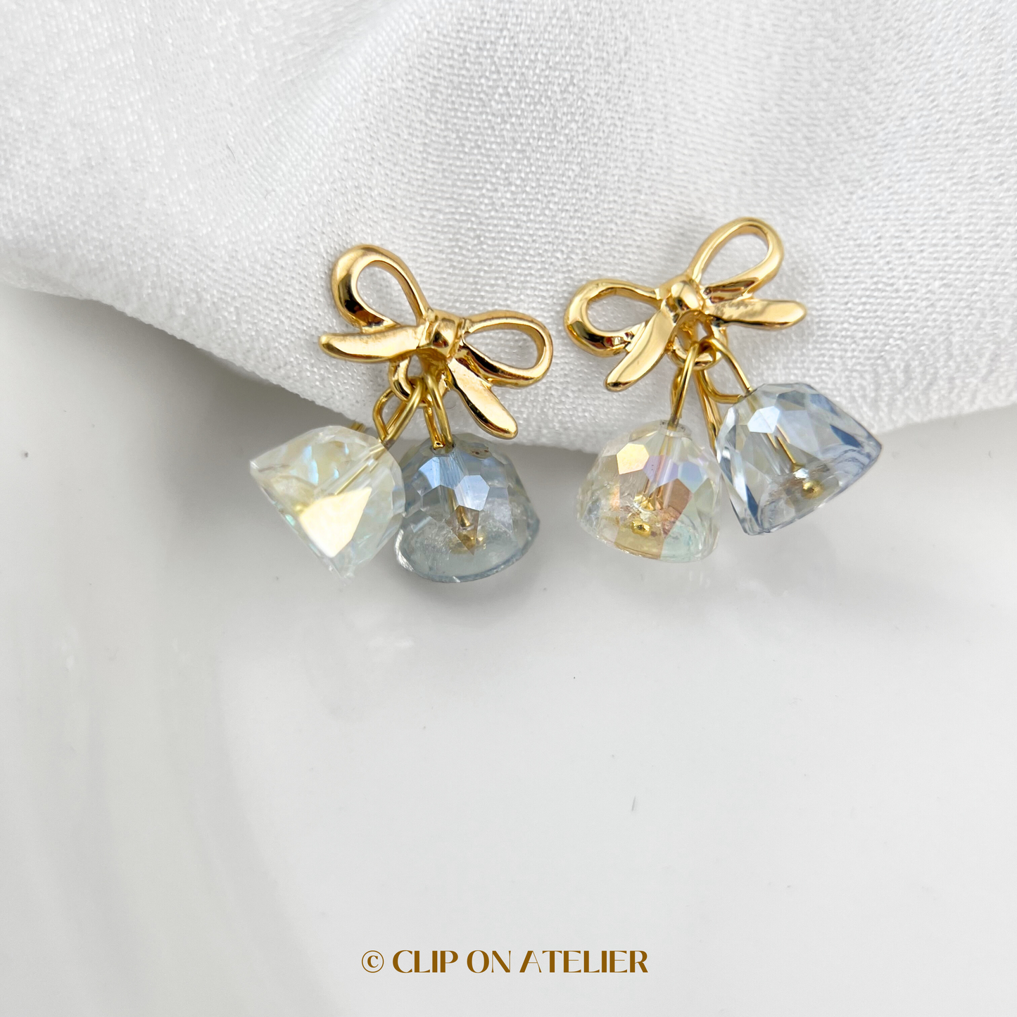 Crystal Bell Bow Tie Clip On Earrings