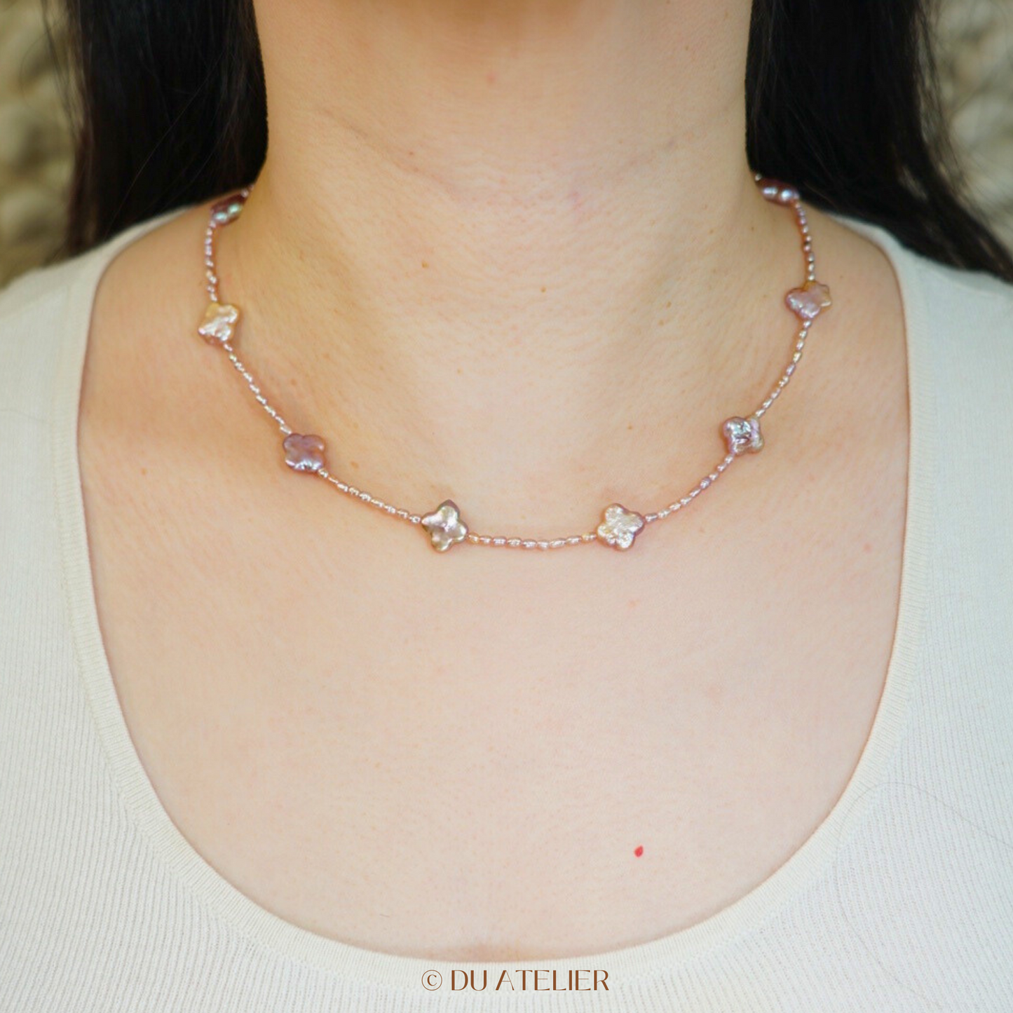 Natural Purple Clover Baroque Pearl Necklace