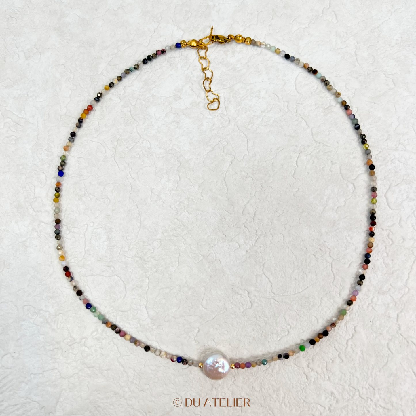 Freshwater Baroque Button Pearl with Multiple Gemstone Necklace