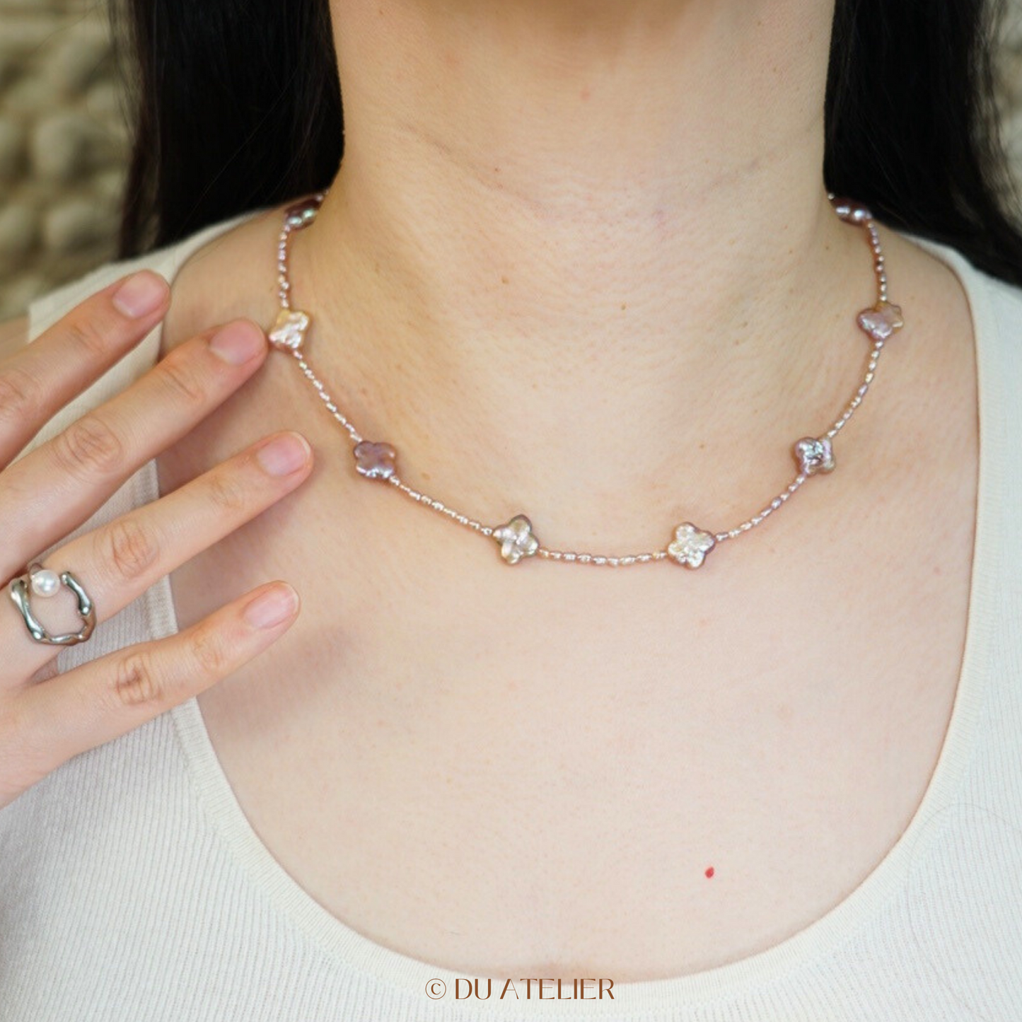 Natural Purple Clover Baroque Pearl Necklace