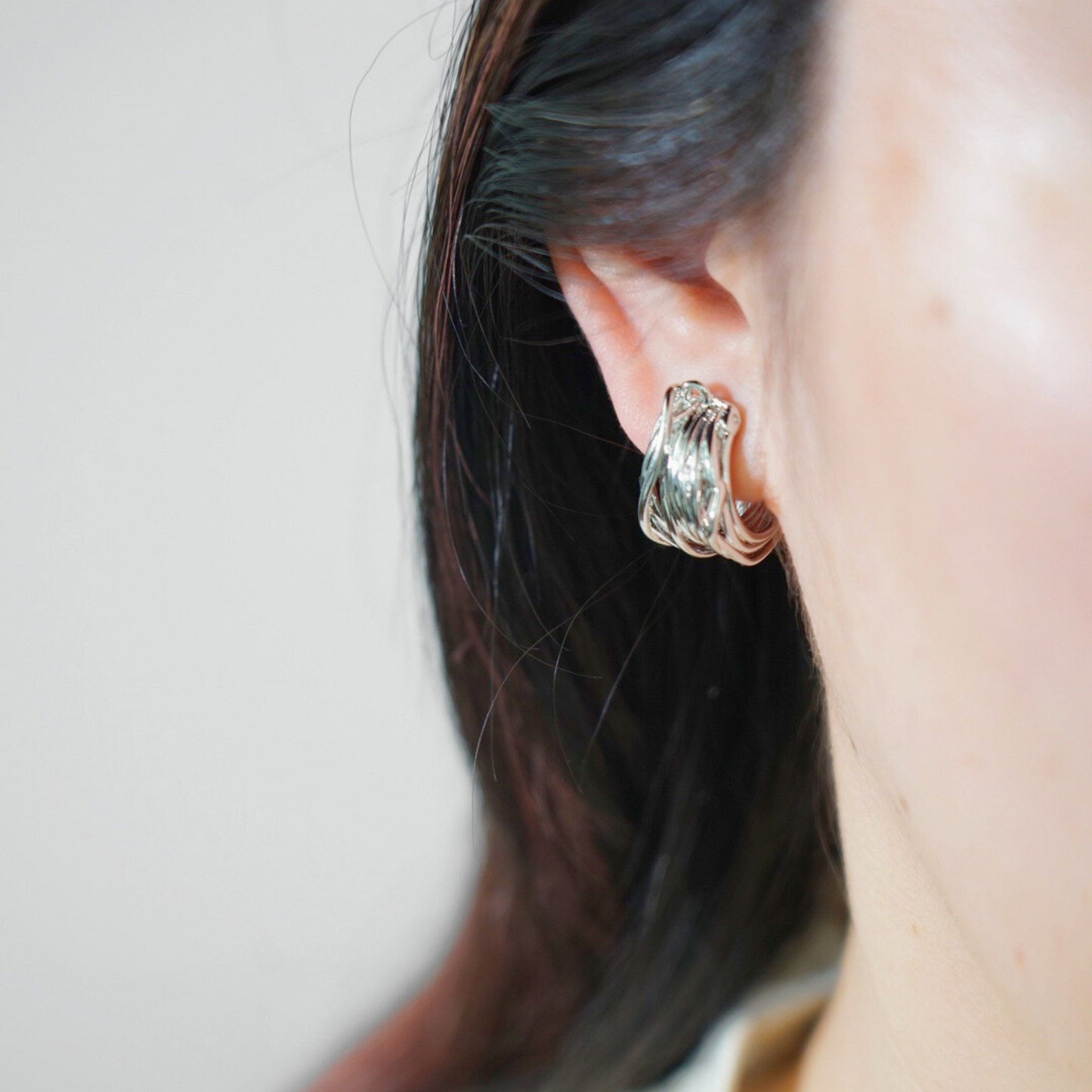 Irregular Nest Hoop Clip On Earrings, Organic Hoops, Gold & Silver