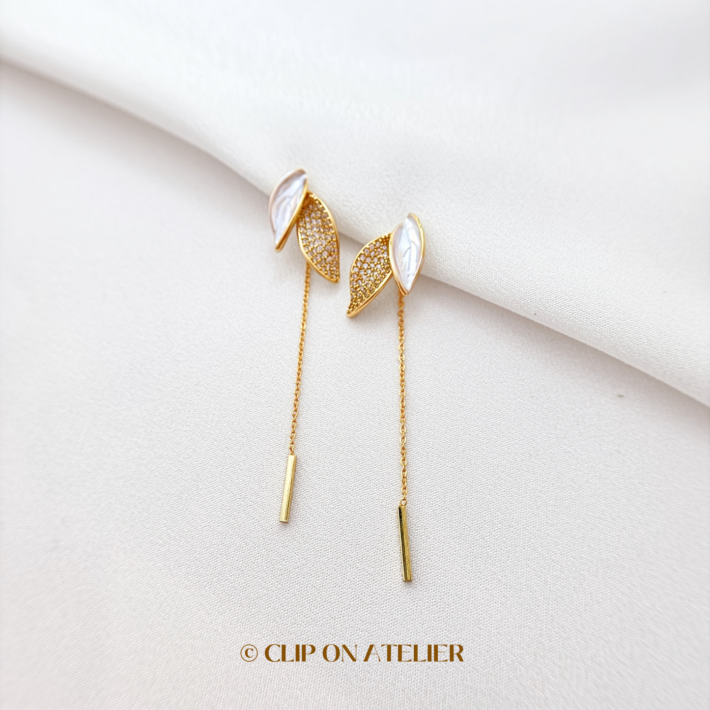 Fairy Leaves CZ Diamond Dangle Clip On Earrings