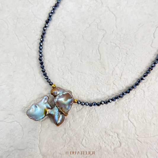 Metallic Freshwater Baroque Pearl with Black Spinel Necklace
