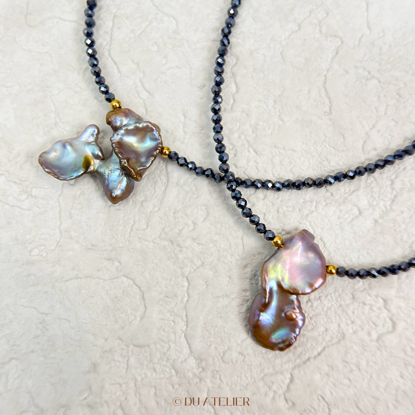 Metallic Freshwater Baroque Pearl with Black Spinel Necklace