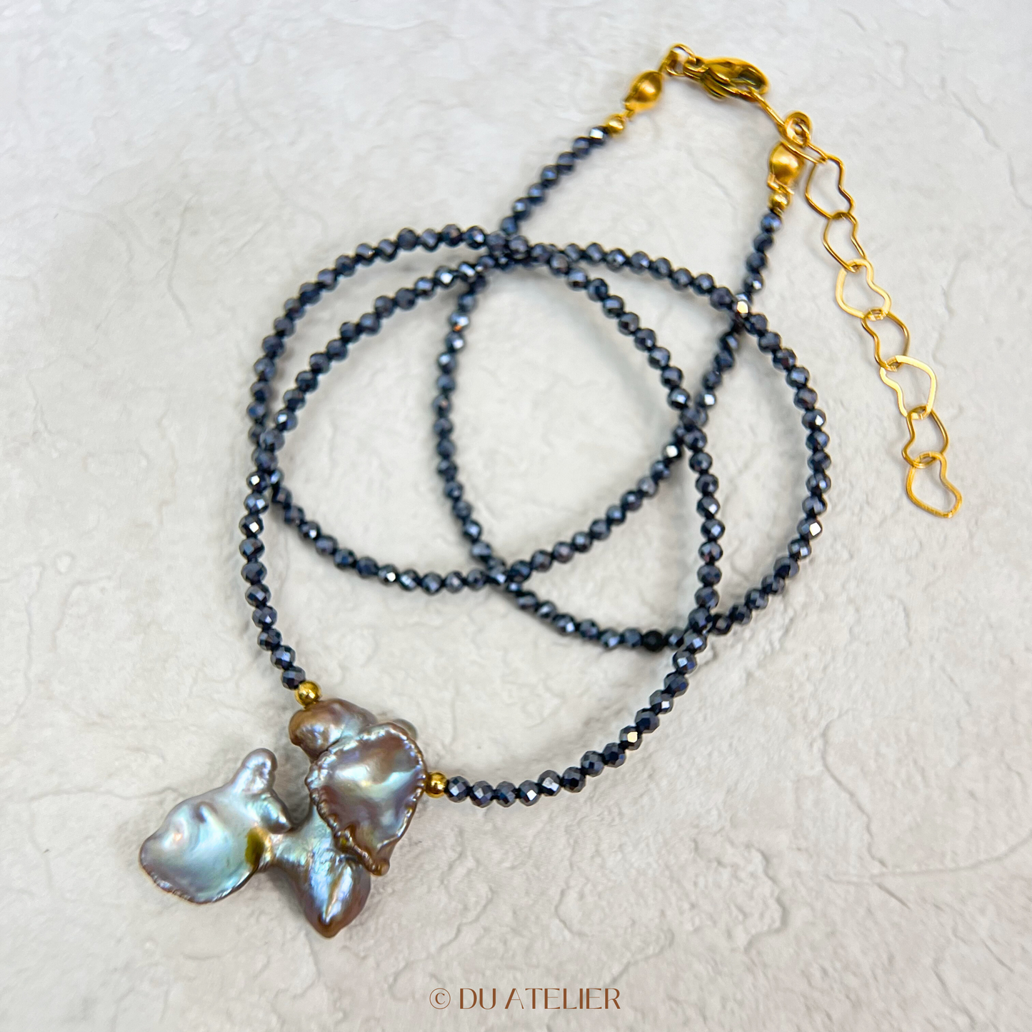 Metallic Freshwater Baroque Pearl with Black Spinel Necklace