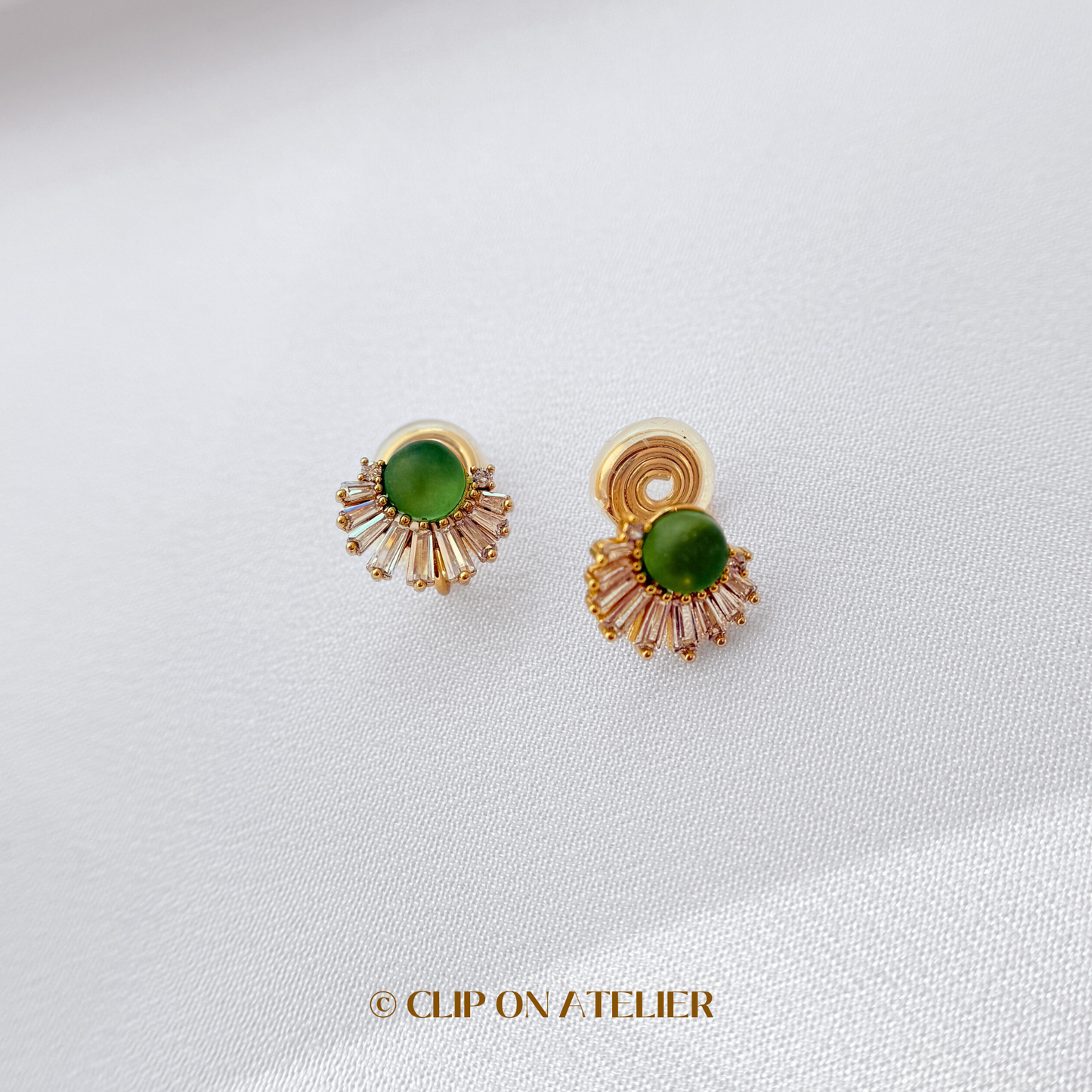 Art Deco Green Cat’s Eye Clip On Earrings
