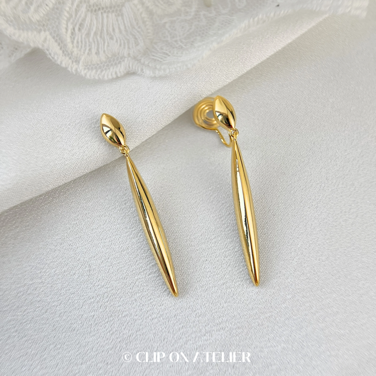 Gold Long Dangle Clip on Earrings