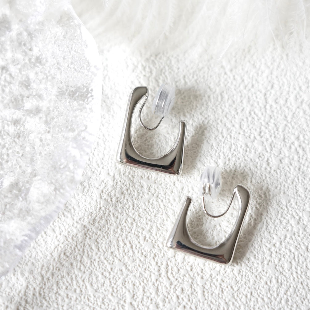 Minimalist Rectangular Hoop Clip On Earrings | Gold & Sliver