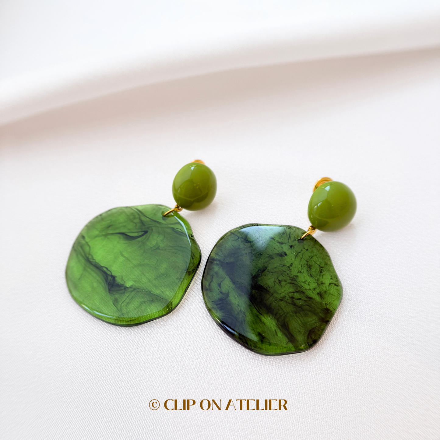 Artistic Statement Green Watercolor Clip On Earrings