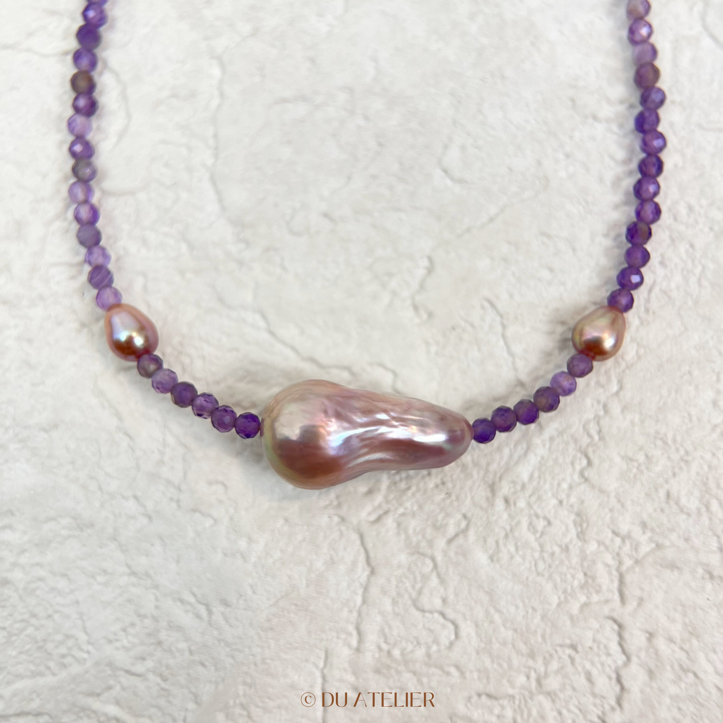 Natural Purple Baroque Pearl with Amethyst Necklace