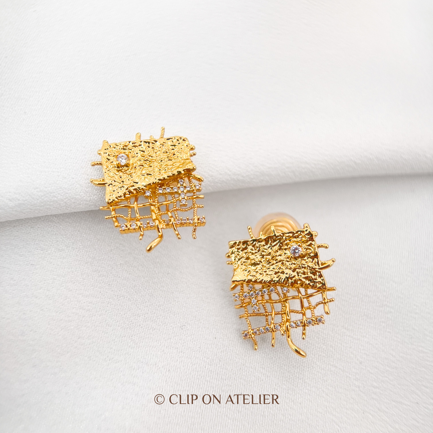 Artisan Gold Weave Clip-On Earrings