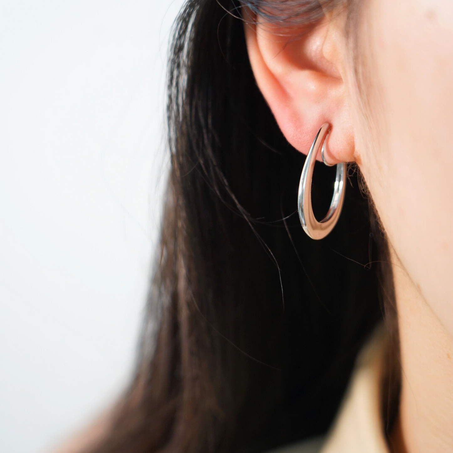 Large Thin Teardrop Hoop Clip On Earrings