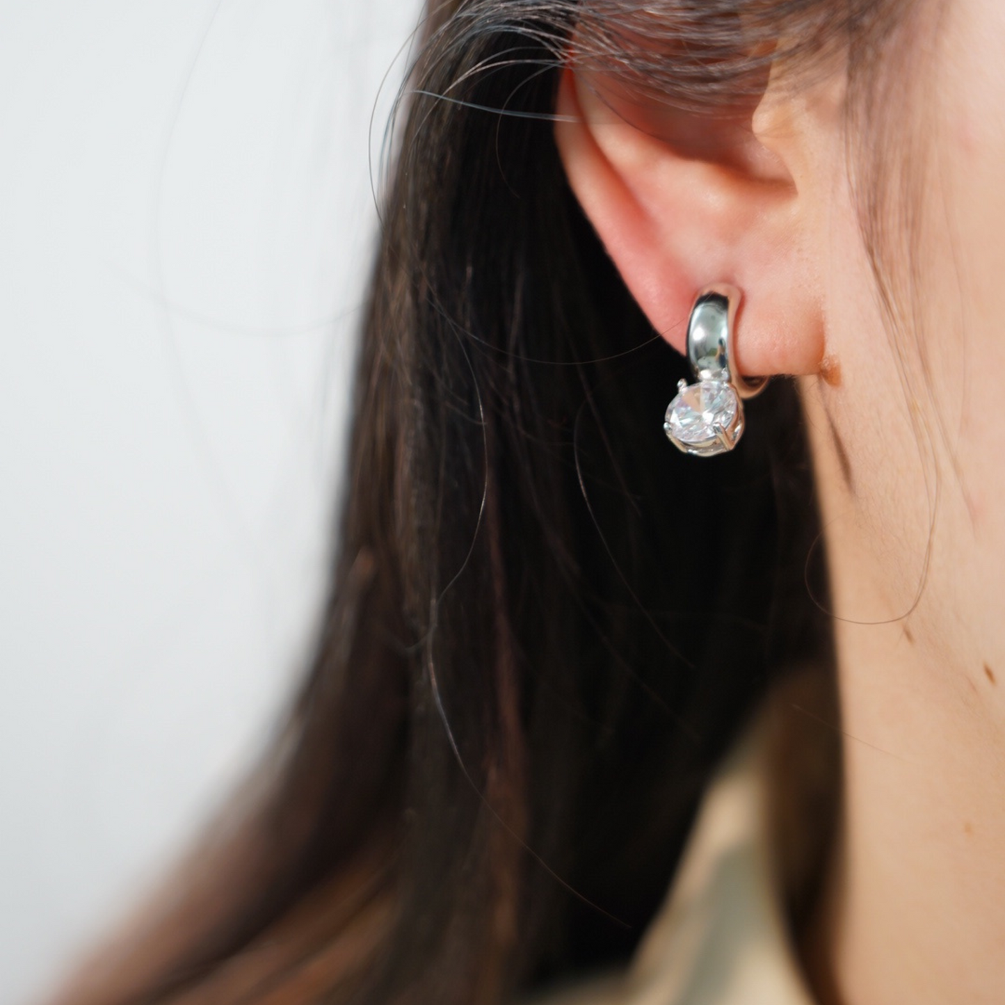 Minimalist Hoop With CZ Diamond Clip On Earrings | Gold & Silver