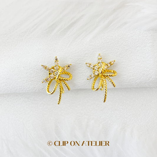 Gold Fireworks Statement Gold CZ Diamond Clip On Earrings