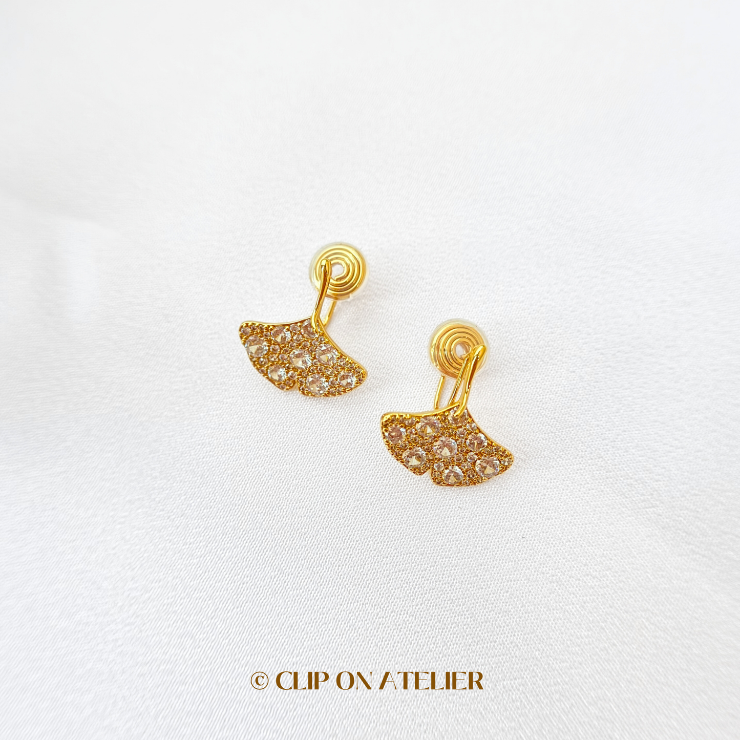Luxe CZ Diamond Ginkgo Leaf Clip On Earrings