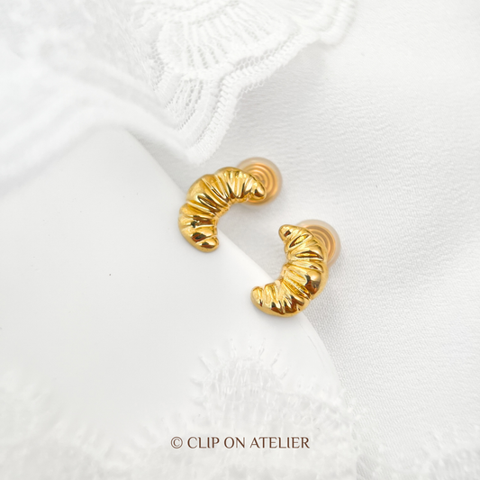 Gold Croissant Clip-On Earrings