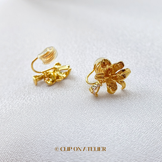 Dainty Gold Flower CZ Diamond Clip On Earrings