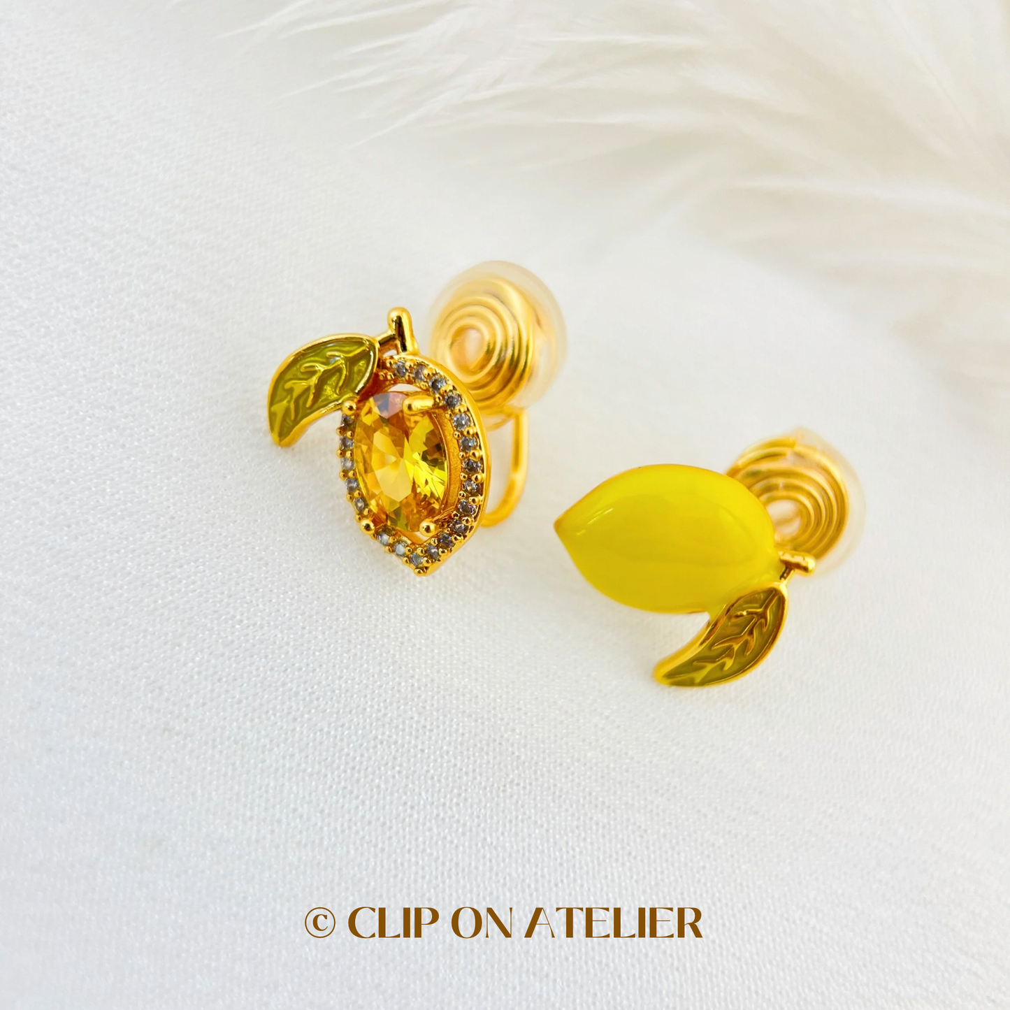 Mismatched Lemon CZ Diamonds Gold Clip On Earrings