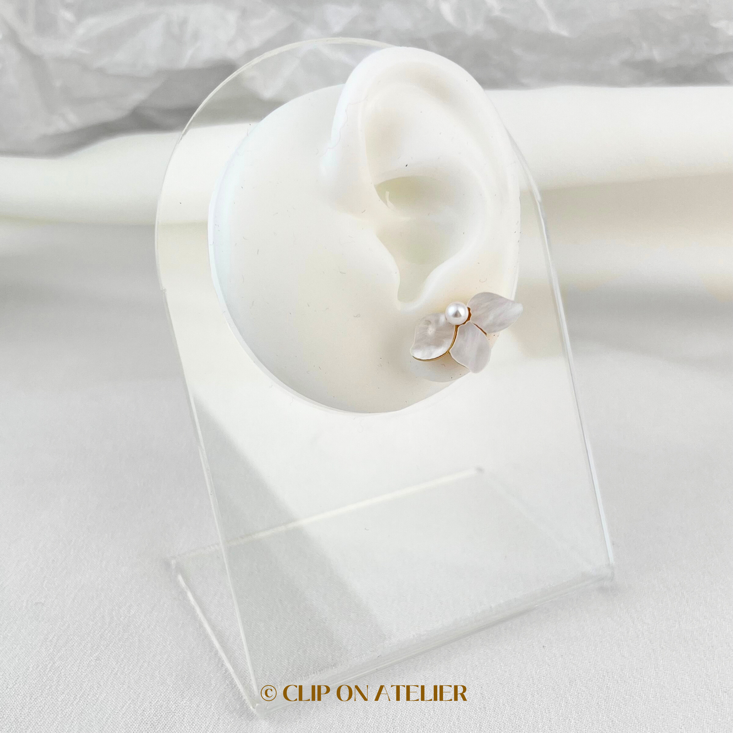White Flower Clip On Earrings