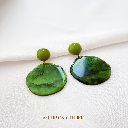 Artistic Statement Green Watercolor Clip On Earrings