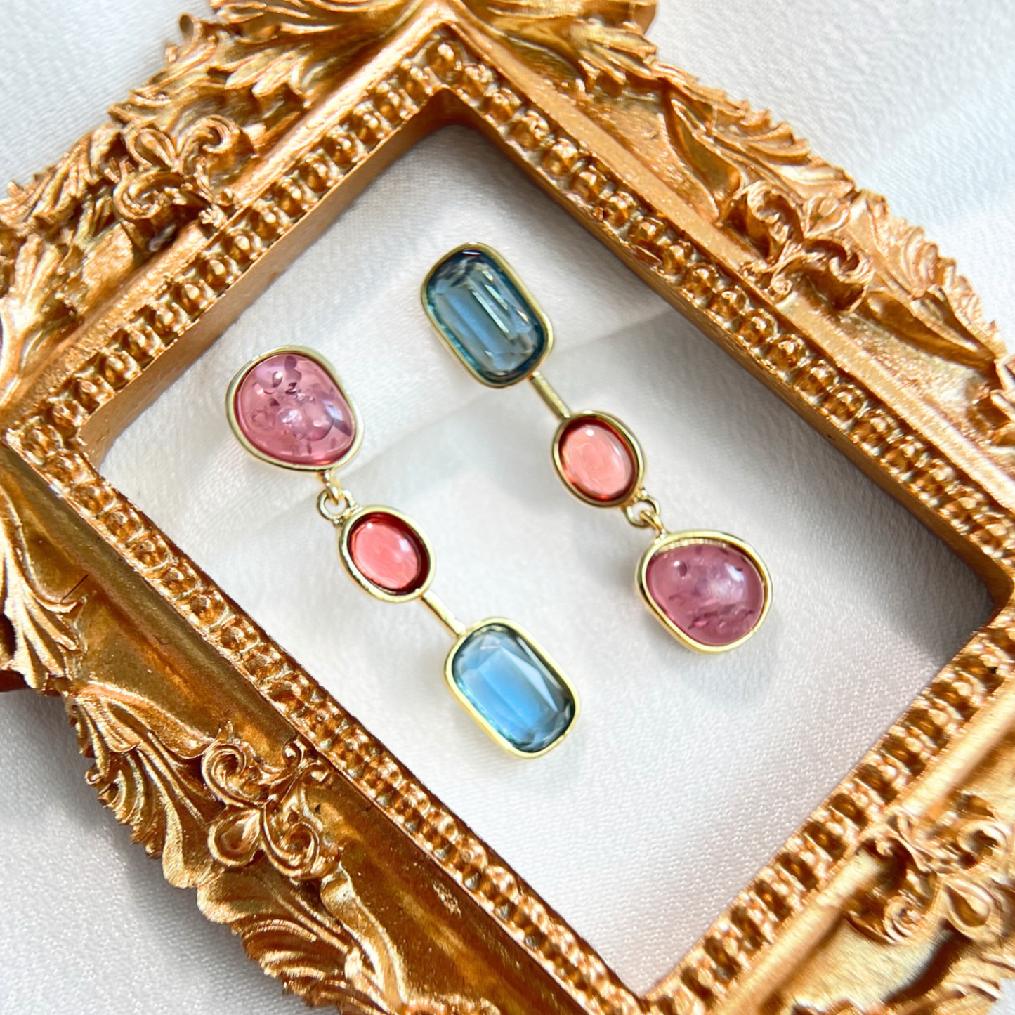 Mismatched Color Gemstone Clip On Earrings