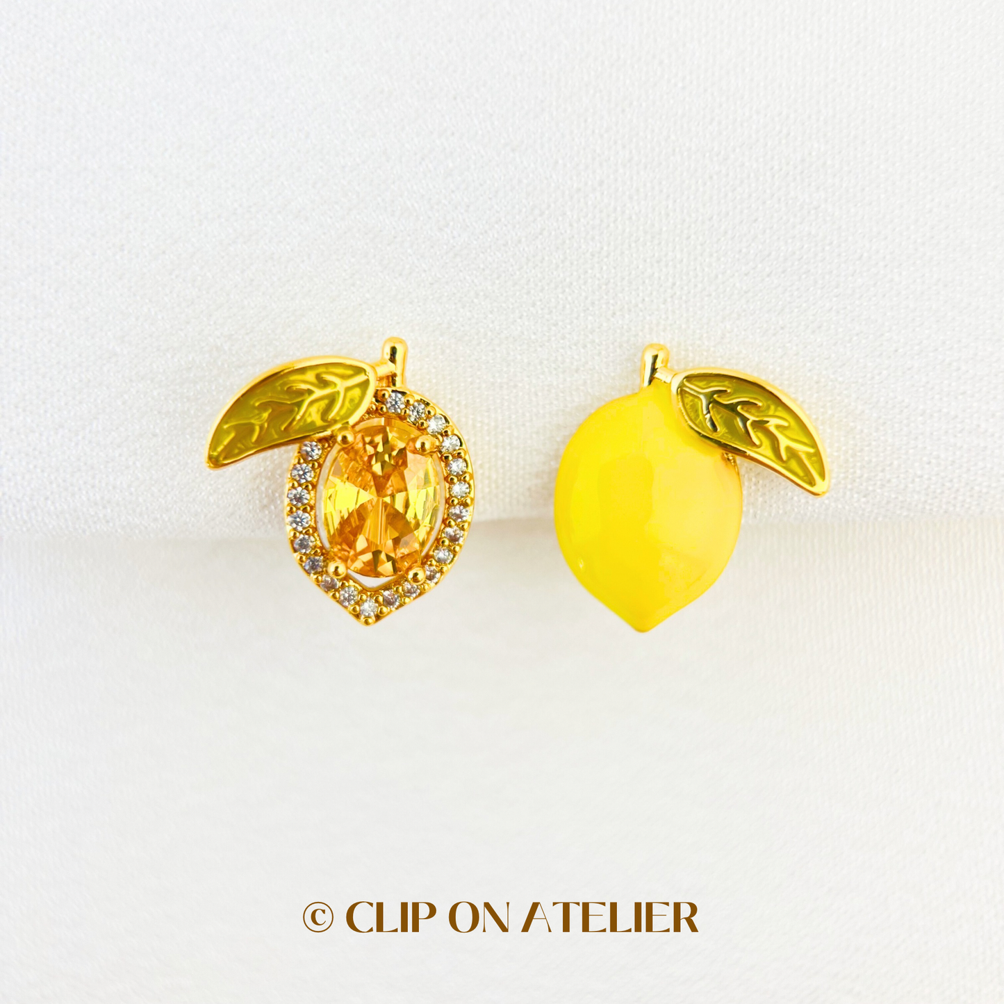 Mismatched Lemon CZ Diamonds Gold Clip On Earrings