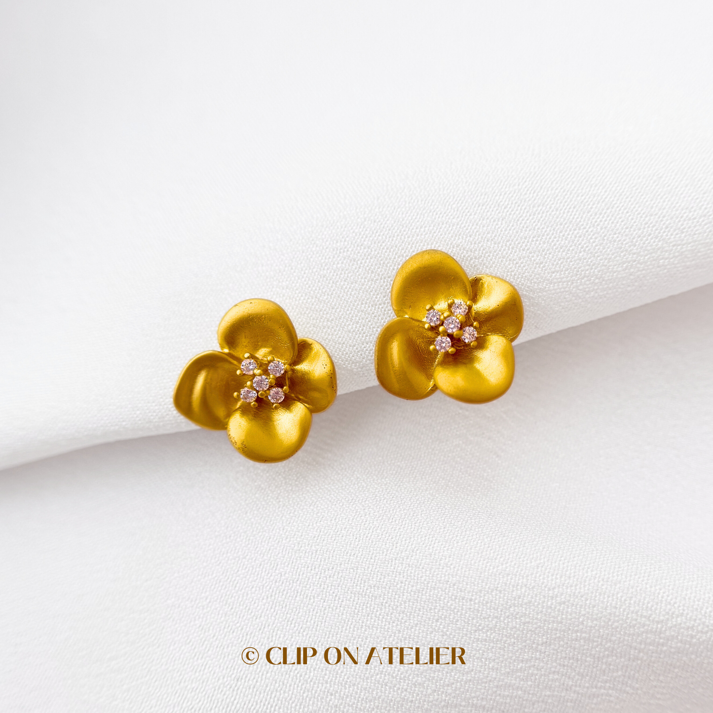 French Chic Matte Gold Flower Clip on Earrings