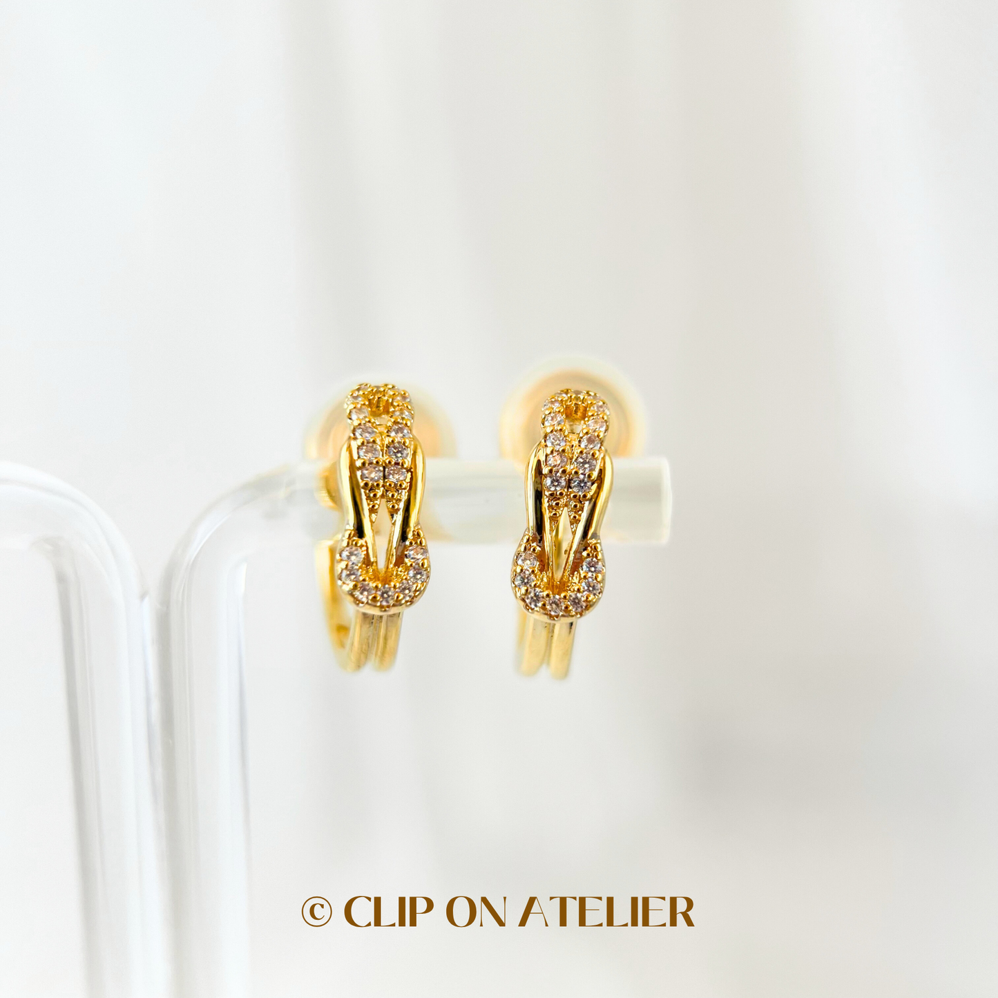 French Chic Belt Detail CZ Diamond Hoop Clip On Earrings by