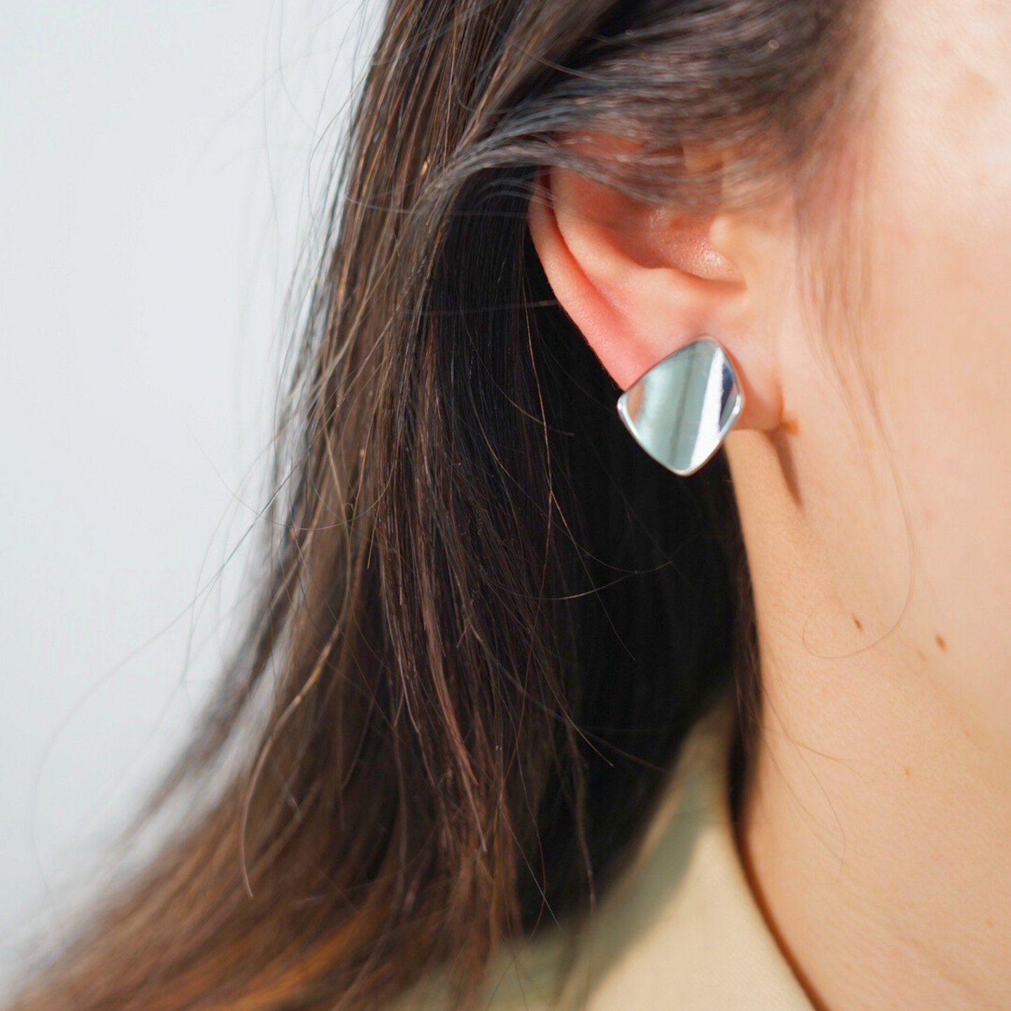 Irregular Rhombus Chip Clip On Earrings, Gold & Silver