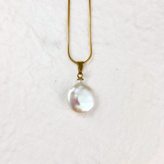 Coin Baroque Pearl Pendant Necklace