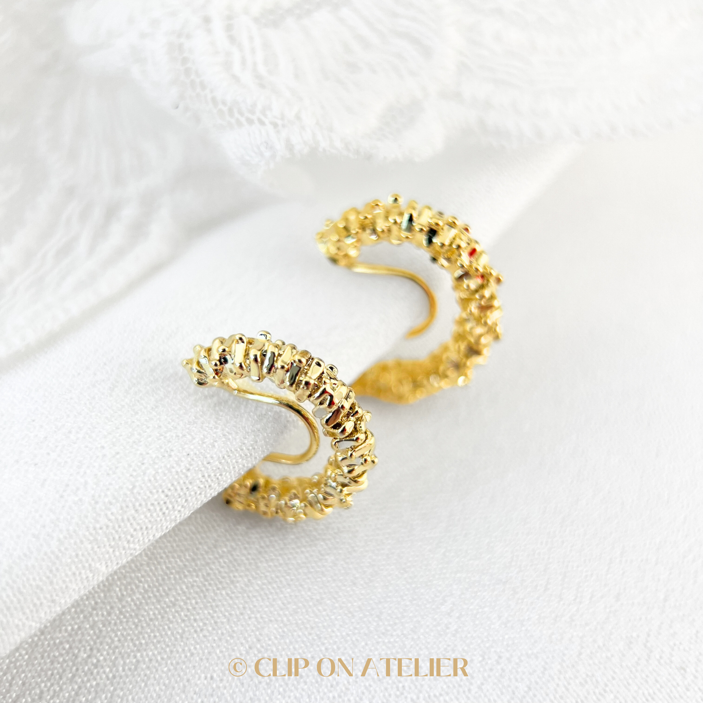 Chic Irregular Hoops Clip on Earrings; Gold or Silver