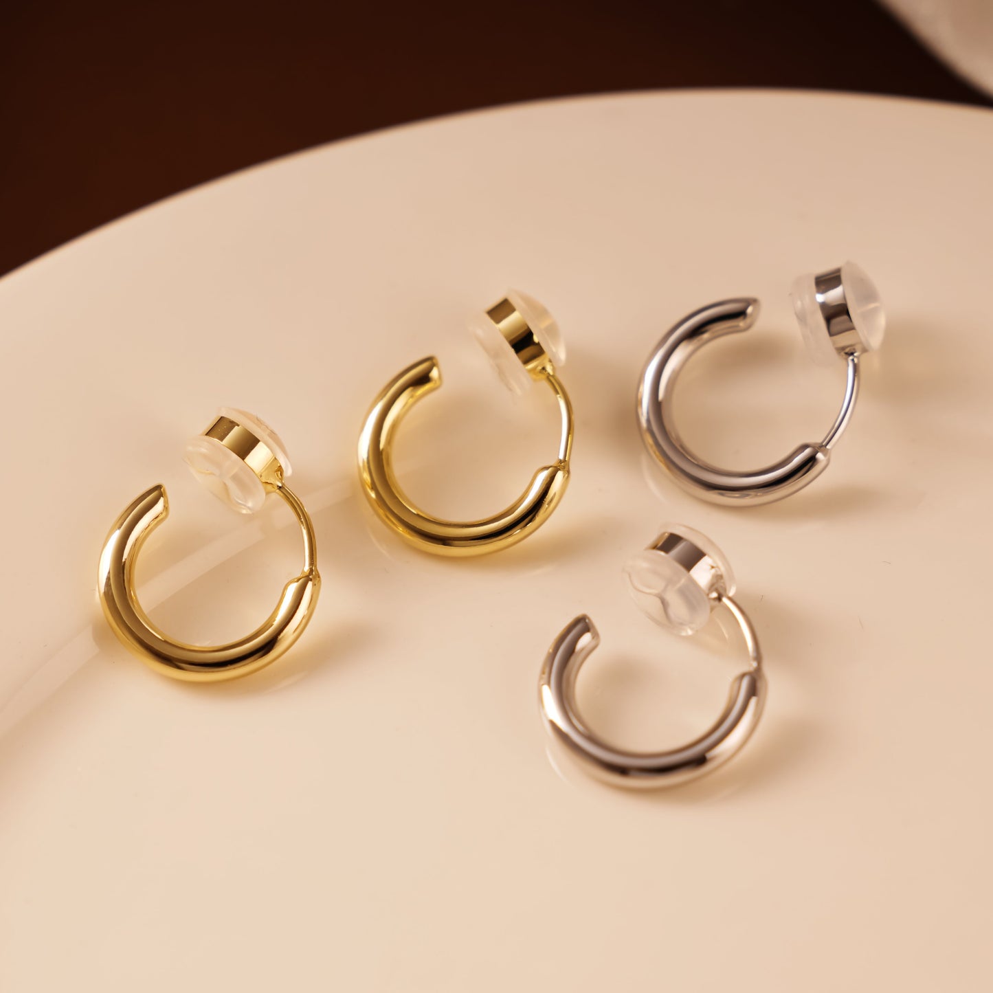 Minimalist Thin Huggie Clip On Earrings, Gold / Silver