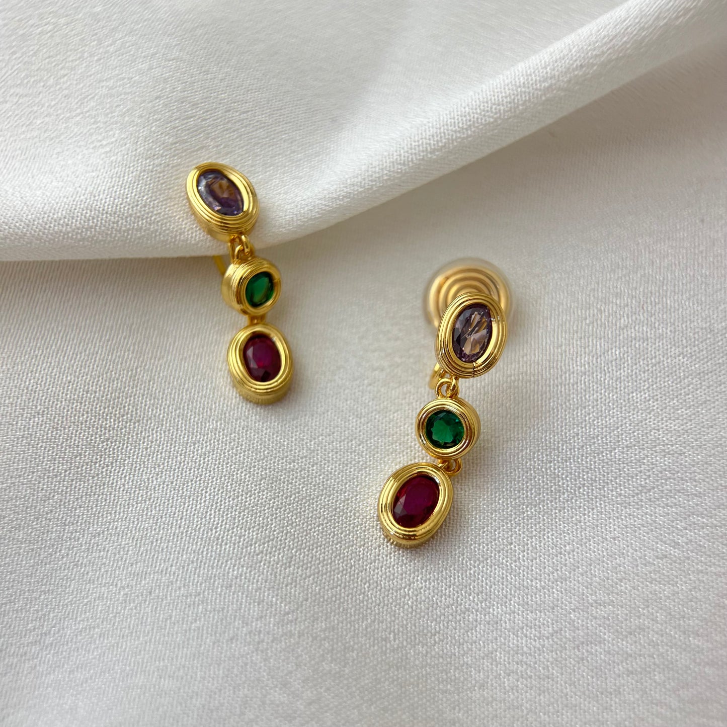 Art Deco Colorful Crystal CZ Diamonds Clip On Earrings