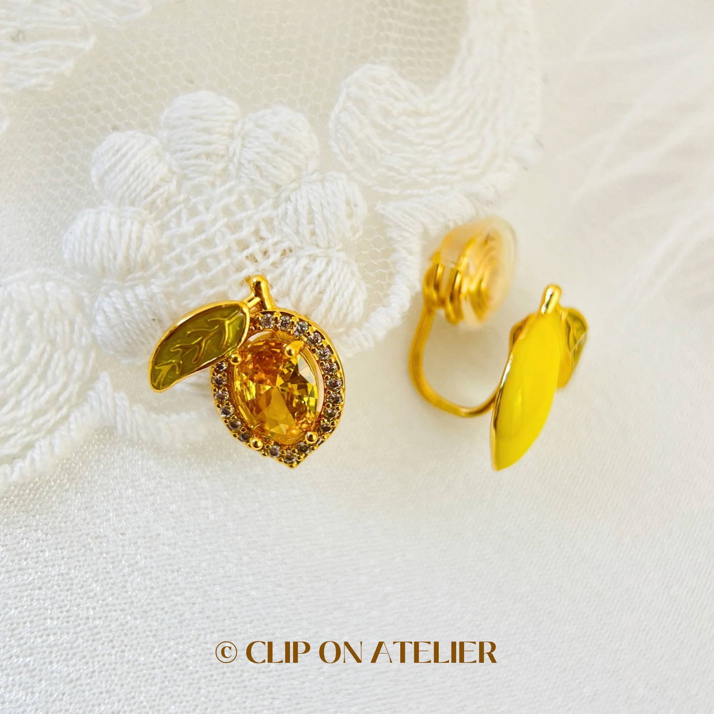 Mismatched Lemon CZ Diamonds Gold Clip On Earrings