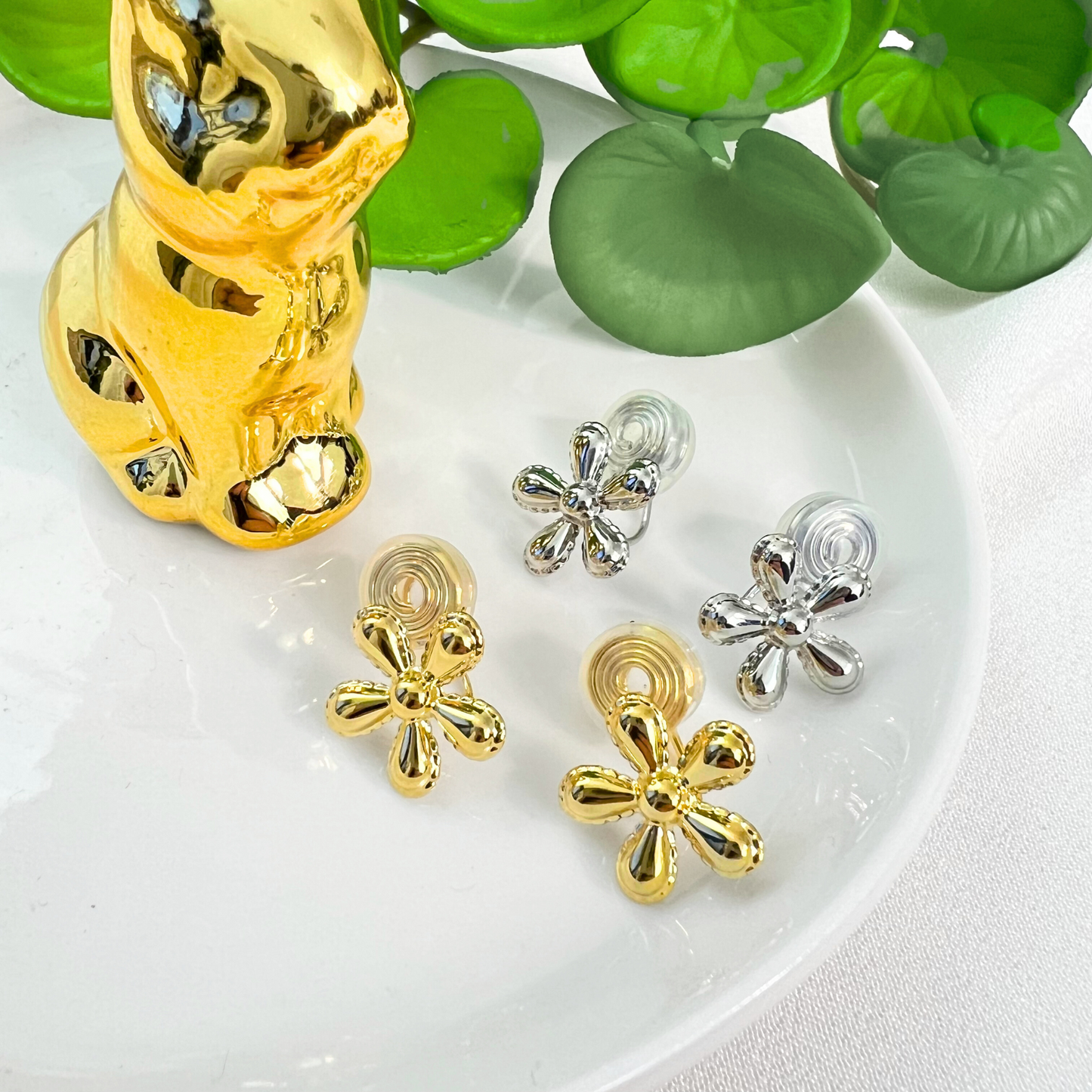 Dainty Flower Clip On Earrings | Gold & Silver