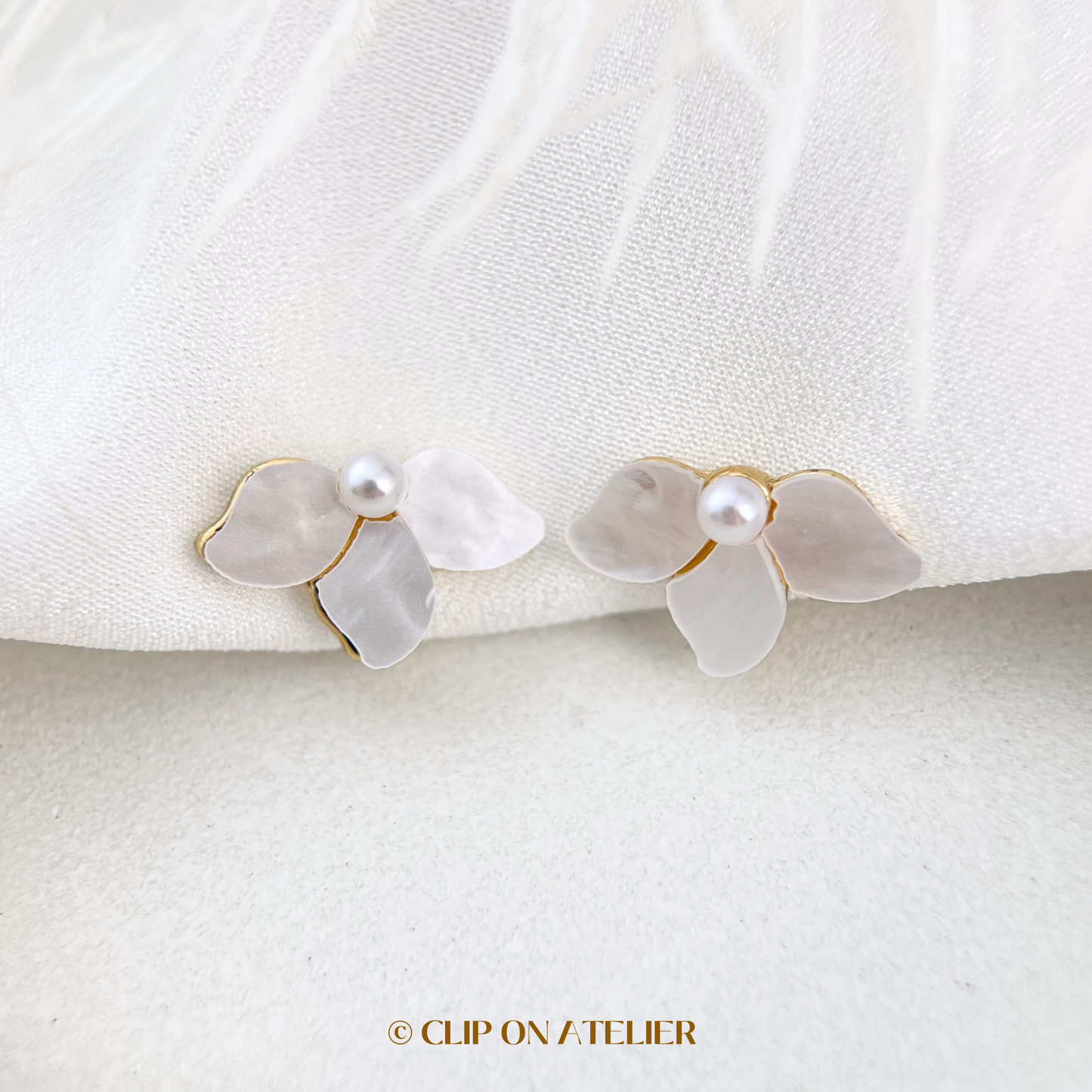 White Flower Clip On Earrings