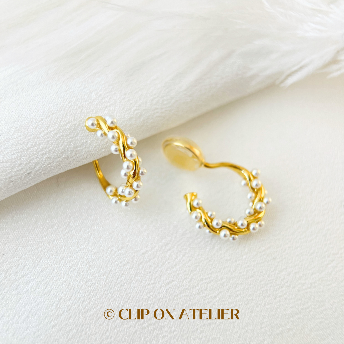 French Chic Style Twisted Pearl Hoop Clip On Earrings