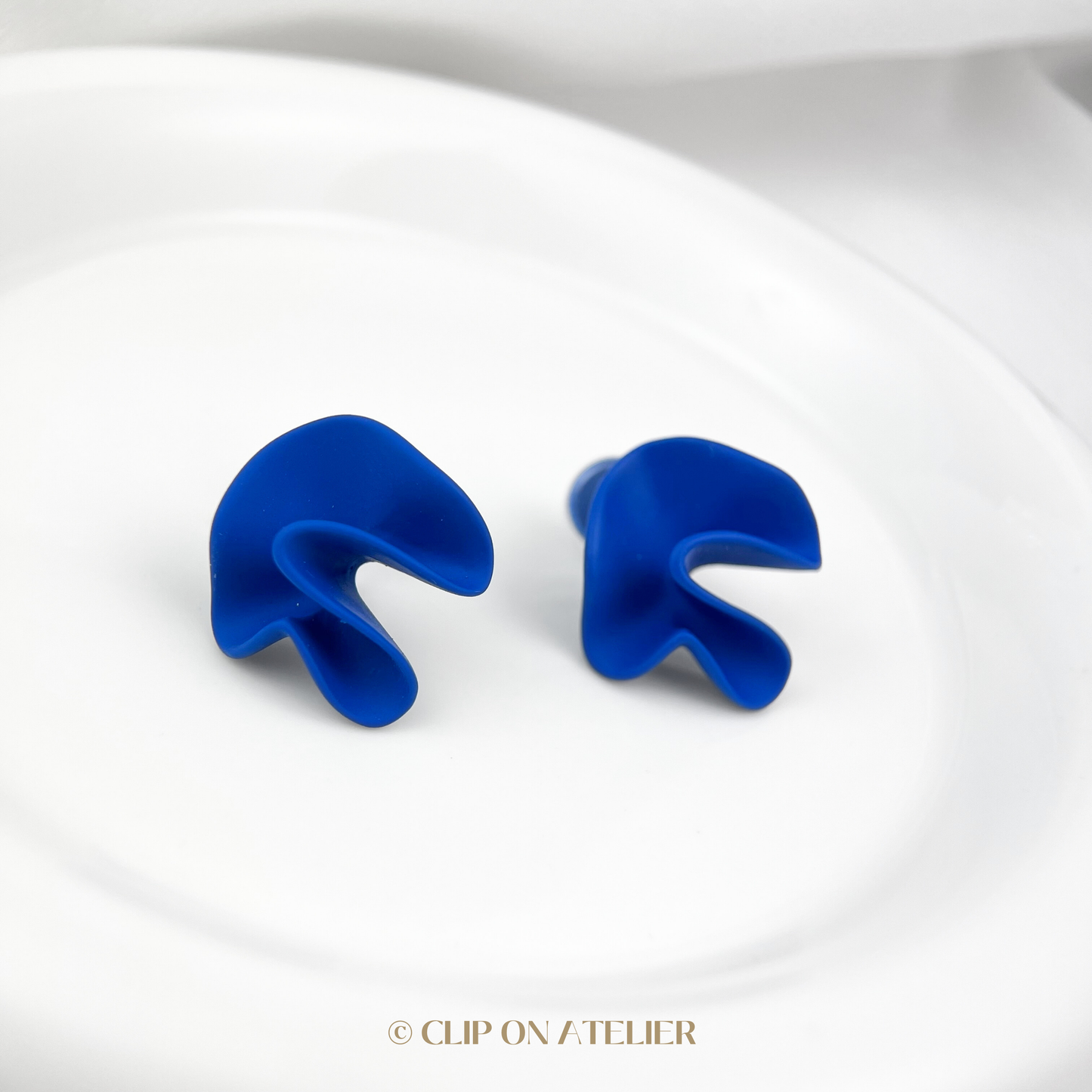 Irregular Vibrant Blue Clip On Earrings