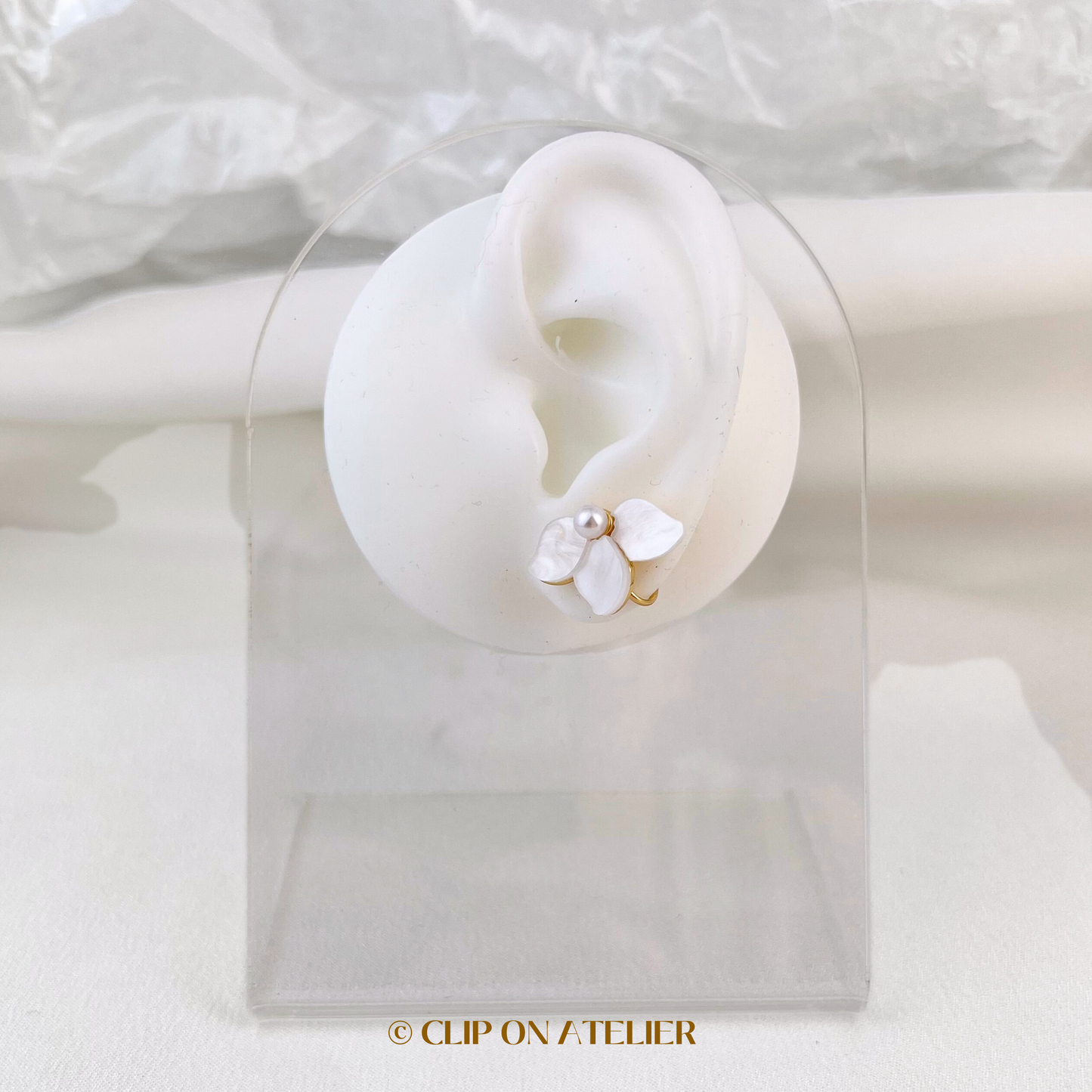 White Flower Clip On Earrings