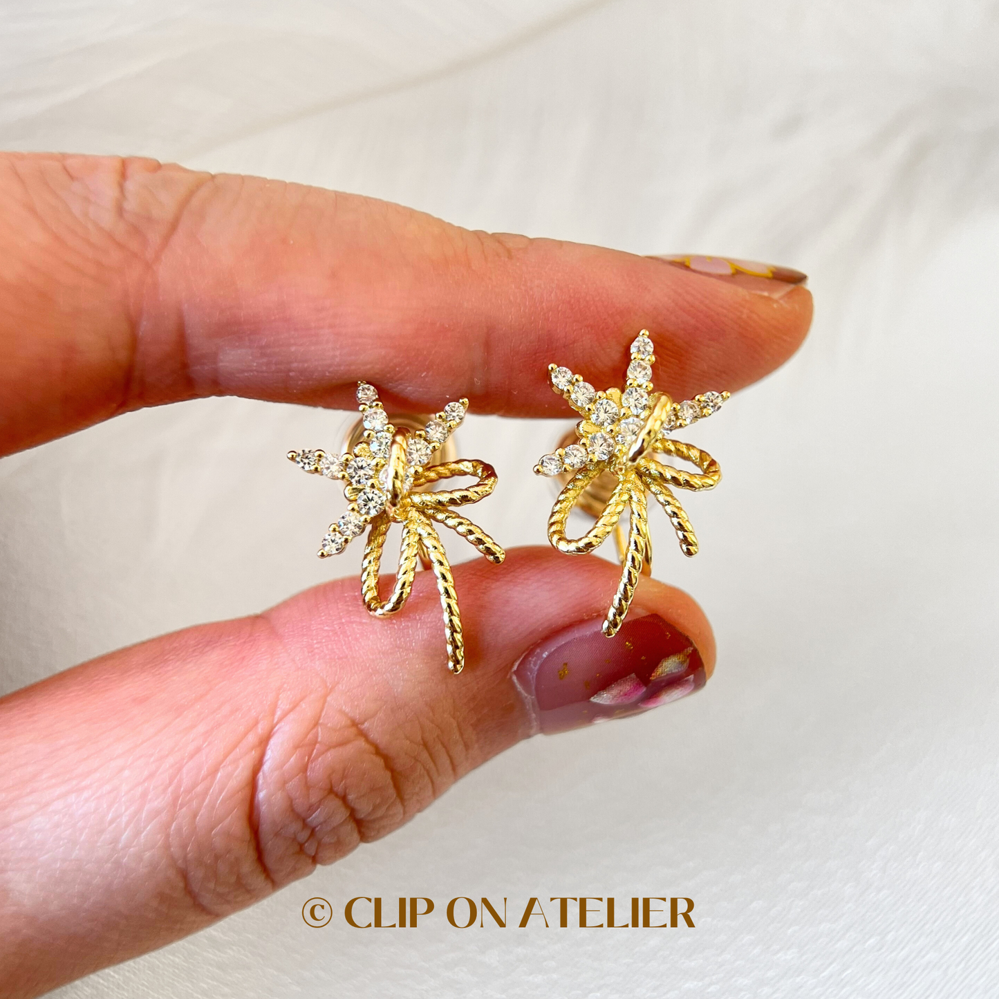 Gold Fireworks Statement Gold CZ Diamond Clip On Earrings