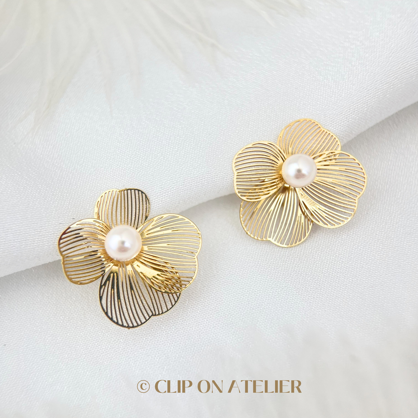 Dedicate Gold Flower Clip On Earrings