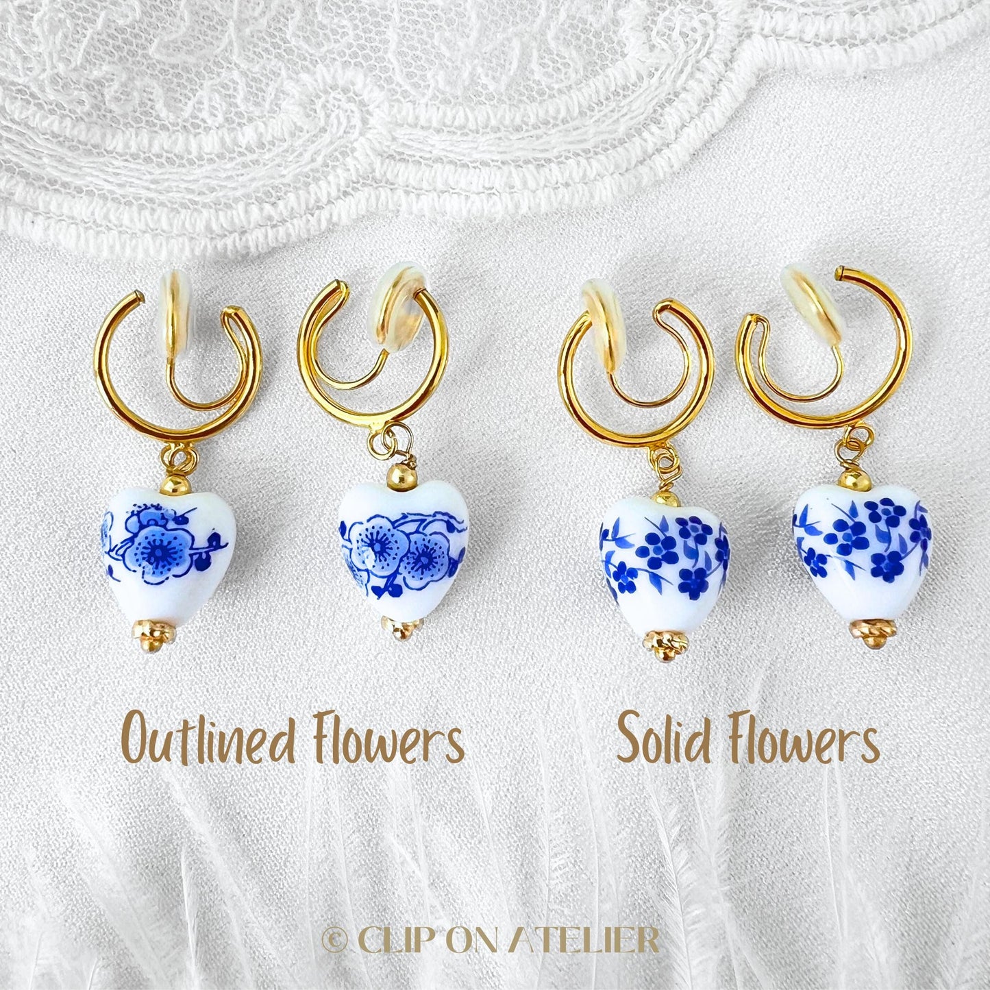 Blur Porcelain Heart Clip On Earrings