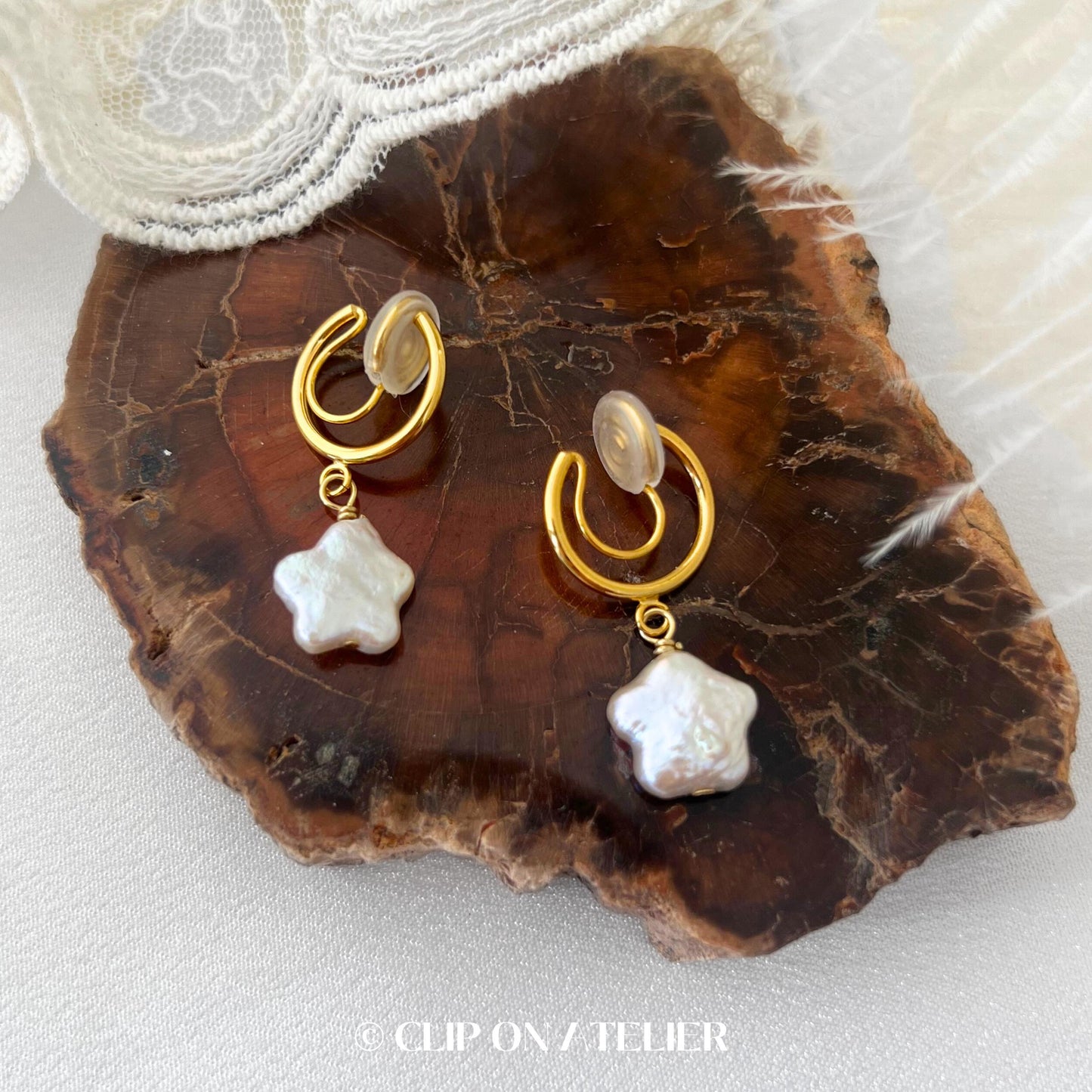 Clip On Earrings Pearl Star Minimalist Gold Hoop Dainty Ear Clips Huggie | Invisible No Piercing Non Pierced Ears | Boho Starry Jewelry Gift