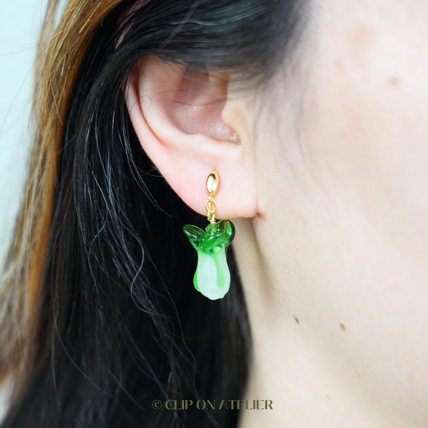 Clip On Earrings Green Vegetable Bok Choy Cute Earring Ear Clips | Pain Free Clip Coil | Non Pierced Ears | Christmas Jewelry Gift Kid Her