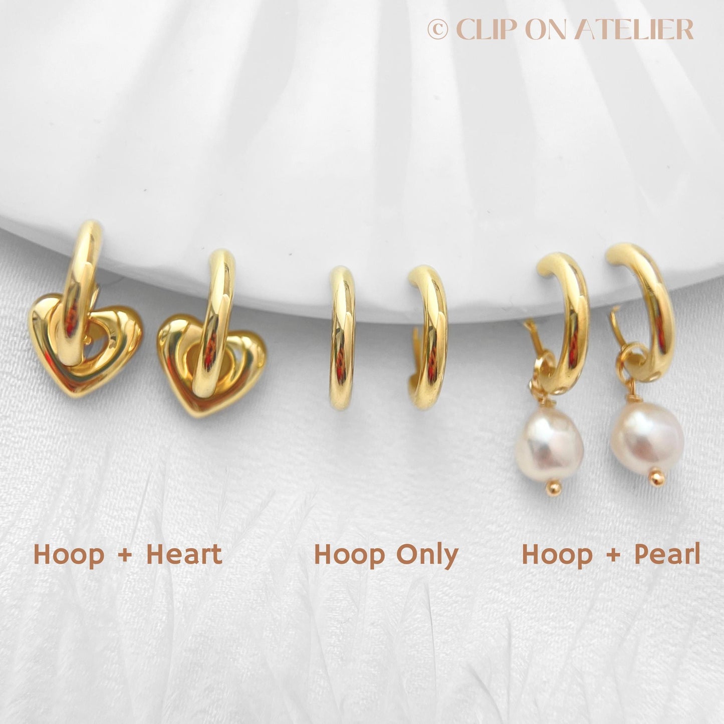 Natural Pearl Hoop Clip On Earrings