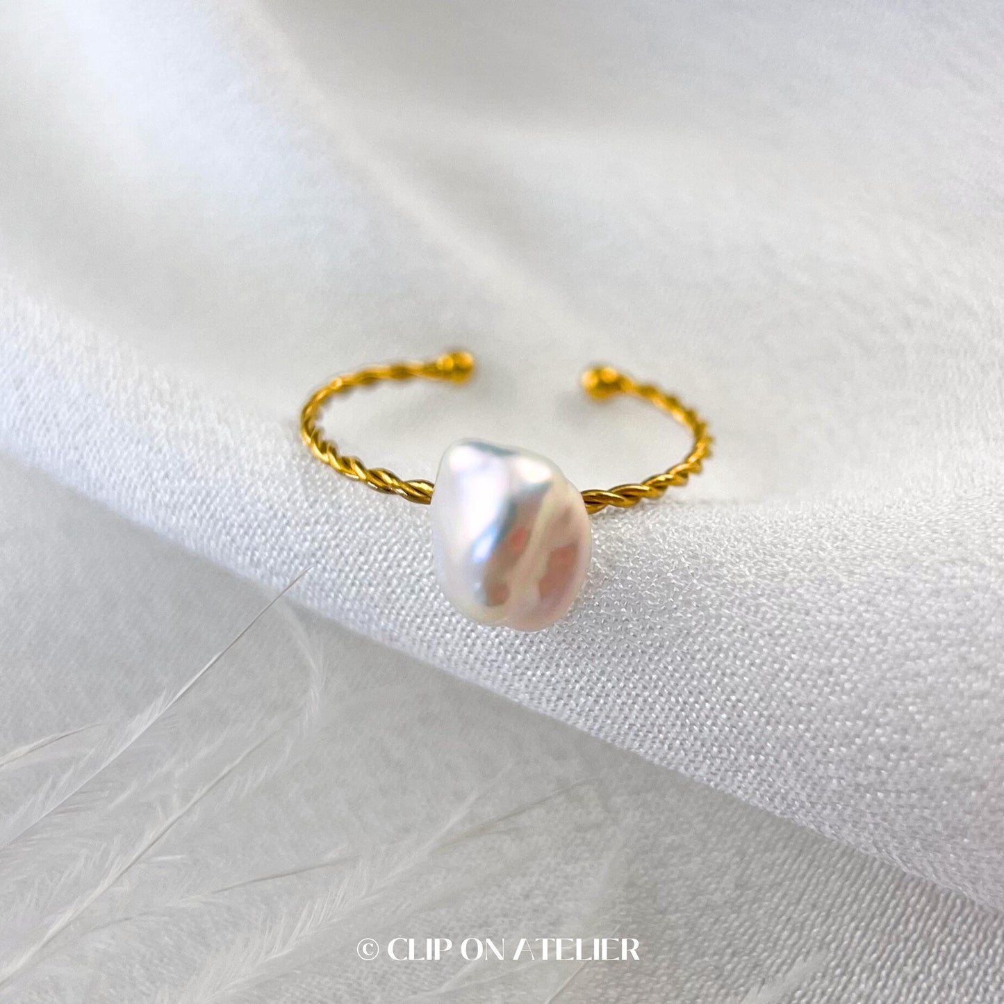 Natural Baroque Pearl Gold Ring Open Adjustable Ring | Stainless Steel Minimalist Hug Ring Dainty Thin Hoop Stacking Rings | Bridesmaid Gift