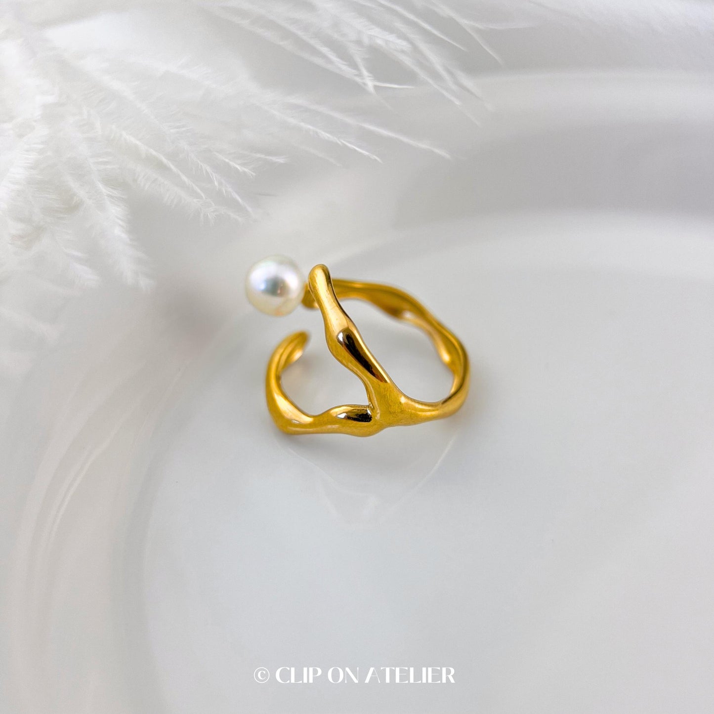 Natural Pearl Gold Ring Open Adjustable Ring |Waterproof Stainless Steel Minimalist Hug Ring Dainty Stacking Rings | Bridesmaid Gift For Her