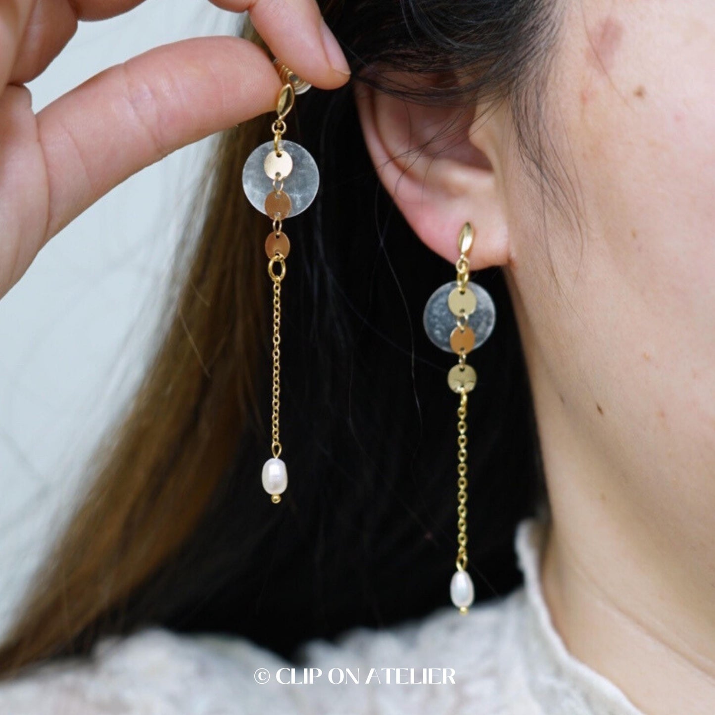 Boho Natural Pearl Clip On Earrings