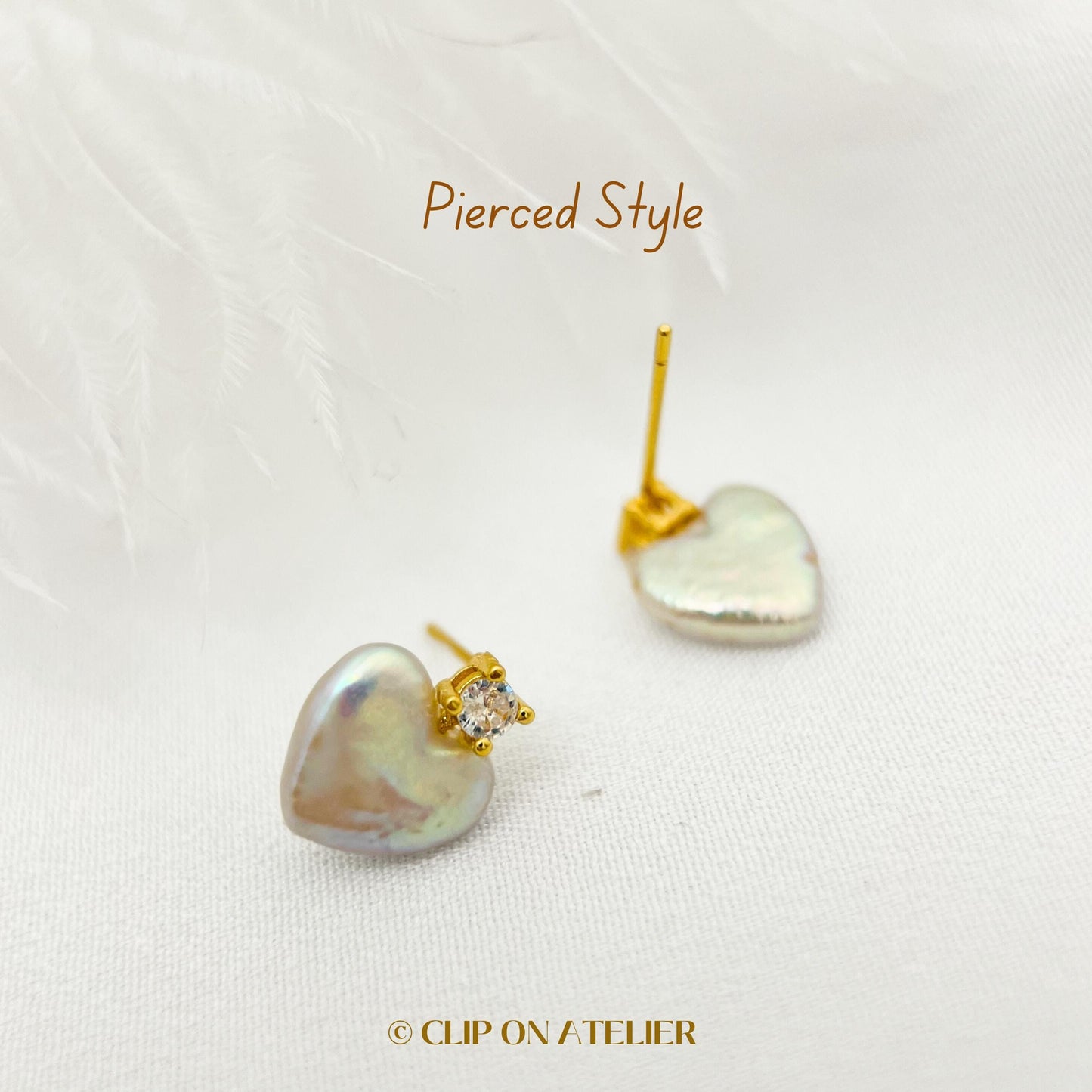 Natural Pearl Heart Clip On Earrings