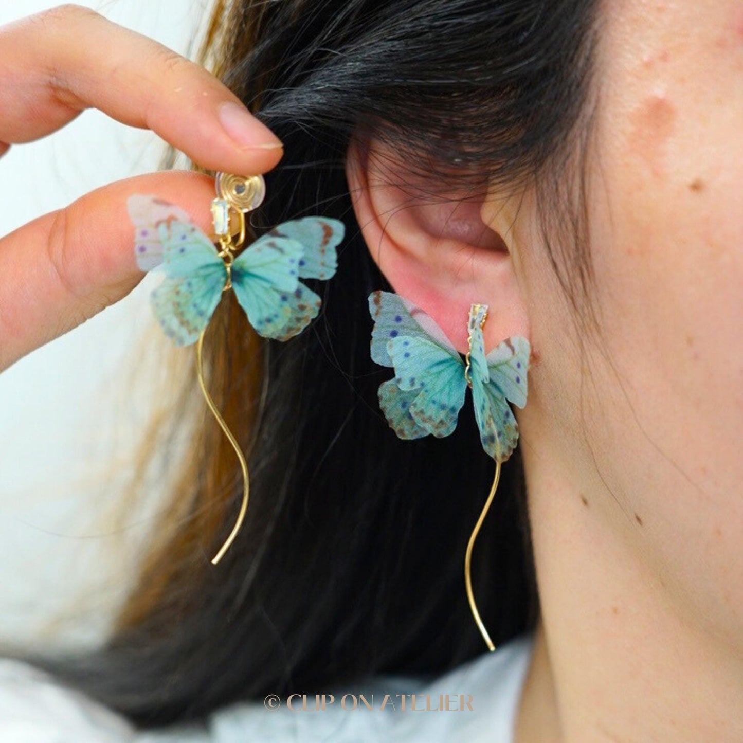 Butterfly Sheer Fabric Clip On Earrings